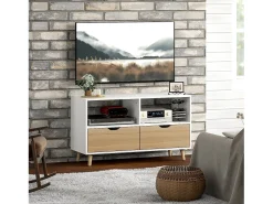Móvel De Tv* Móvel baixo para TV com 2 prateleiras, gaveta, 99 cm de comprimento, mesa para televisão, para sala de estar, Branco