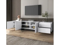 Clearance Móvel baixo para TV com gavetas, mesa para TV para sala de estar e sala de jantar, , 190 x 35 x 45 cm Branco