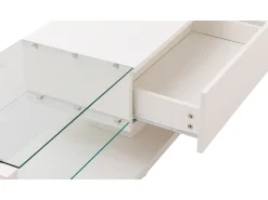 New Móvel baixo para TV com iluminação LED, tampo de vidro e 2 gavetas grandes, ideal para sala de estar ou sala de jantar, . Branco