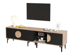 Sale Merax Móvel baixo para TV para sala de estar - 180 x 35 x 49 cm - com 3 portas + prateleiras abertas - para TV de 80 polegadas - aglomerado - Preto
