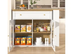 Móvel De Bar|Merax Móvel bar extensível - 138-204 x 39 x 104 cm - Mesa de jantar giratória 360° - com 2 portas + 1 gaveta - MDF - Branco