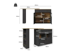 Merax Móvel bar extensível - 138-204 x 39 x 104 cm - Mesa de jantar giratória 360° - com 2 portas + 2 gavetas - MDF -^ Móvel De Bar