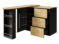 Merax Móvel bar extensível - 138-204 x 39 x 104 cm - Mesa de jantar giratória 360° - com 1 porta + 3 gavetas - MDF -^ Móvel De Bar