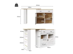 Online Merax Móvel bar extensível - 138-204 x 39 x 104 cm - Mesa de jantar giratória 360° - com 2 portas + 1 gaveta - MDF - Branco