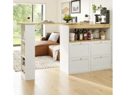 Móvel De Bar|Merax Móvel bar giratório 360° - 204 x 39 x 104 cm - com 4 gavetas + prateleiras abertas - MDF - Branco