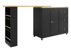 Online Merax Móvel bar giratório - 2 portas, 2 gavetas e prateleiras de arrumação - 138/209 x 39 x 104 cm - Madeira MDF e vidro - + natural Preto
