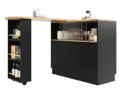 Móvel De Bar|Merax Móvel bar giratório - 120 x 90 x 103 cm - com prateleiras e vidro + 4 portas - MDF - Preto