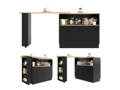 Móvel De Bar|Merax Móvel bar giratório - 120 x 90 x 103 cm - com prateleiras e vidro + 4 portas - MDF - Preto