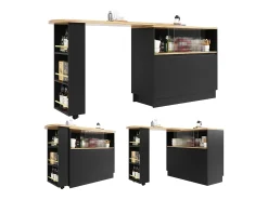 Móvel De Bar|Merax Móvel bar giratório - 120 x 90 x 103 cm - com prateleiras e vidro + 4 portas - MDF - Preto