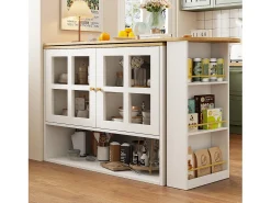Móvel De Bar*Merax Móvel bar giratório - 204 x 39 x 102,5 cm - com 4 compartimentos de arrumação + 2 portas - MDF - Branco