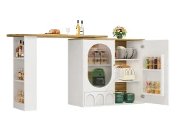 Móvel De Bar|Merax Móvel bar giratório - 138 x 73 x 105 cm - 3 portas + divisórias removíveis - MDF + Metal - Branco