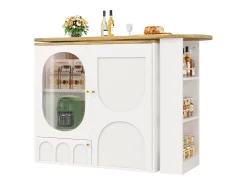 Móvel De Bar|Merax Móvel bar giratório - 138 x 73 x 105 cm - 3 portas + divisórias removíveis - MDF + Metal - Branco