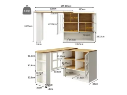 Móvel De Bar*Hauss Spole Móvel bar giratório com 2 portas de vidro e 1 nicho, corpo , tampo em folheado de madeira - 204x39x102,5cm Branco