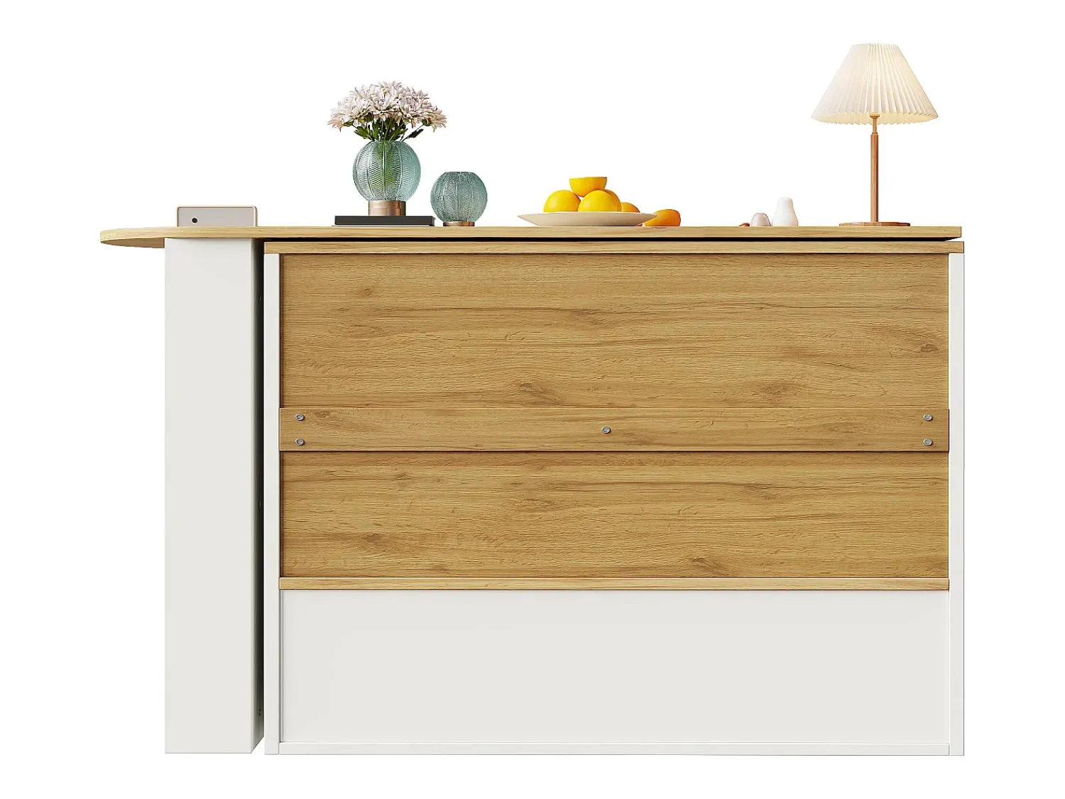 Móvel De Bar*Hauss Spole Móvel bar giratório com 2 portas de vidro e 1 nicho, corpo , tampo em folheado de madeira - 204x39x102,5cm Branco