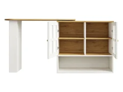 Móvel De Bar*Hauss Spole Móvel bar giratório com 2 portas de vidro e 1 nicho, corpo , tampo em folheado de madeira - 204x39x102,5cm Branco