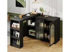 Móvel De Bar|Hauss Spole Móvel bar giratório com 3 portas, incluindo 2 portas de vidro, prateleiras abertas incluídas, corpo - 120x40x103cm Preto
