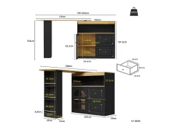 Hauss Spole Móvel bar giratório com 1 porta de vidro, 1 nicho e 2 gavetas, corpo , prateleiras incluídas - 204x39x104cm Preto