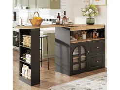Hauss Spole Móvel bar giratório com 1 porta de vidro, 1 nicho e 2 gavetas, corpo , prateleiras incluídas - 204x39x104cm Preto