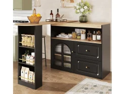 Hauss Spole Móvel bar giratório com 1 porta de vidro, 1 nicho e 2 gavetas, corpo , prateleiras incluídas - 204x39x104cm Preto