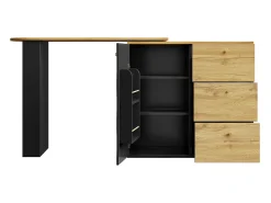 Discount Hauss Spole Móvel bar giratório com 1 porta e 3 gavetas, prateleira lateral de três níveis incluída, e natural claro - 204x39x104cm Preto