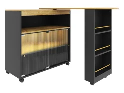 Hauss Spole Móvel bar giratório sobre rodas com 2 portas de correr em vidro, 1 nicho e prateleiras, LED incluído, MDF, - 138x39x105cm^ Móvel De Bar