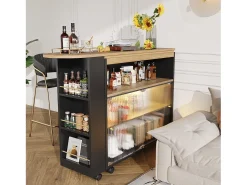 Hauss Spole Móvel bar giratório sobre rodas com 2 portas de correr em vidro, 1 nicho e prateleiras, LED incluído, MDF, - 138x39x105cm^ Móvel De Bar
