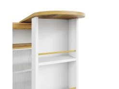 Móvel De Bar*Hauss Spole Móvel bar giratório sobre rodas com 2 portas de correr em vidro, 1 nicho e prateleiras, LED incluído, MDF, - 138x39x105cm Branco