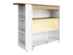 Móvel De Bar*Hauss Spole Móvel bar giratório sobre rodas com 2 portas de correr em vidro, 1 nicho e prateleiras, LED incluído, MDF, - 138x39x105cm Branco