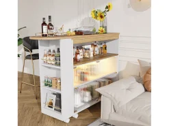 Móvel De Bar*Hauss Spole Móvel bar giratório sobre rodas com 2 portas de correr em vidro, 1 nicho e prateleiras, LED incluído, MDF, - 138x39x105cm Branco