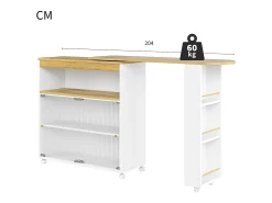 Móvel De Bar*Hauss Spole Móvel bar giratório sobre rodas com 2 portas de correr em vidro, 1 nicho e prateleiras, LED incluído, MDF, - 138x39x105cm Branco