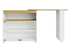 Móvel De Bar*Hauss Spole Móvel bar giratório sobre rodas com 2 portas de correr em vidro, 1 nicho e prateleiras, LED incluído, MDF, - 138x39x105cm Branco