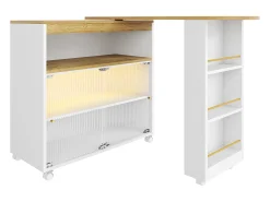 Móvel De Bar*Hauss Spole Móvel bar giratório sobre rodas com 2 portas de correr em vidro, 1 nicho e prateleiras, LED incluído, MDF, - 138x39x105cm Branco