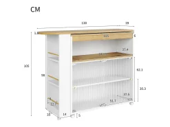 Móvel De Bar*Hauss Spole Móvel bar giratório sobre rodas com 2 portas de correr em vidro, 1 nicho e prateleiras, LED incluído, MDF, - 138x39x105cm Branco