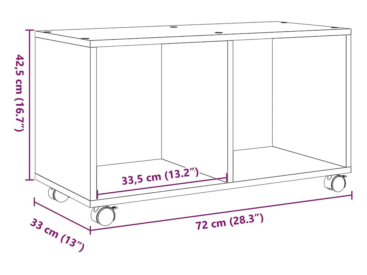 vidaxl Móvel c/ rodas 72x33x42,5 cm derivados madeira cimento^ Mesa De Apoio