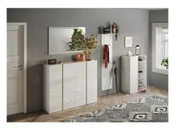 Meublorama Móvel de armazenamento com 2 portas e 5 prateleiras ajustáveis, coleção KEY, nas cores brilhante laqueado e carvalho cadiz.^ Móvel De Arrumação|Sapateira