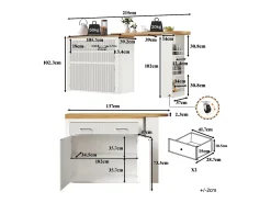 Móvel De Bar*ModernLuxe Móvel de bar de cozinha extensível - con rotação 360° - 215x39x103cm - 2 portas, 2 gavetas - con prateleiras laterais - Branco