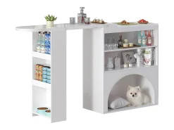 Online ModernLuxe Móvel de bar extensível 120 (+80)×40×100 cm - com espaço de descanso para animais - prateleiras abertas - Branco