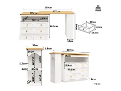 Merax Móvel de bar extensível com rotação de 360° - Comprimento ajustável - com 6 gavetas - MDF -^ Móvel De Bar
