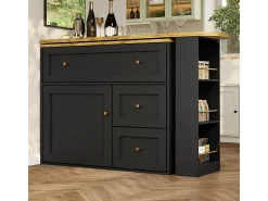 Móvel De Bar|DripeX Móvel de bar extensível giratório - com 2 portas, 2 gavetas e 3 nichos - MDF - 138/204×39×105cm - Preto