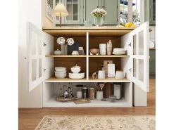 Móvel De Bar|ModernLuxe Móvel de bar giratório 360° e retrátil - com 2 portas e prateleiras abertas - + natural Branco