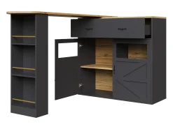 Móvel De Bar|ModernLuxe Móvel de bar giratório 360° e retrátil - com 1 gaveta e 2 portas - prateleiras abertas - + natural Preto
