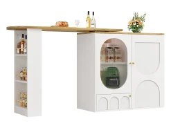 Móvel De Bar*ModernLuxe Móvel de bar giratório e recolhível 360° - 204×39×105 cm - 3 portas - prateleiras abertas - Branco