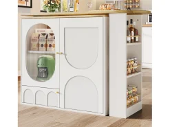 Móvel De Bar*ModernLuxe Móvel de bar giratório e recolhível 360° - 204×39×105 cm - 3 portas - prateleiras abertas - Branco