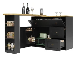 Móvel De Bar*ModernLuxe Móvel de bar giratório moderno 360° - 204×39×105 cm - 2 gavetas e 2 portas - com prateleiras laterais - mesa extensível - Preto