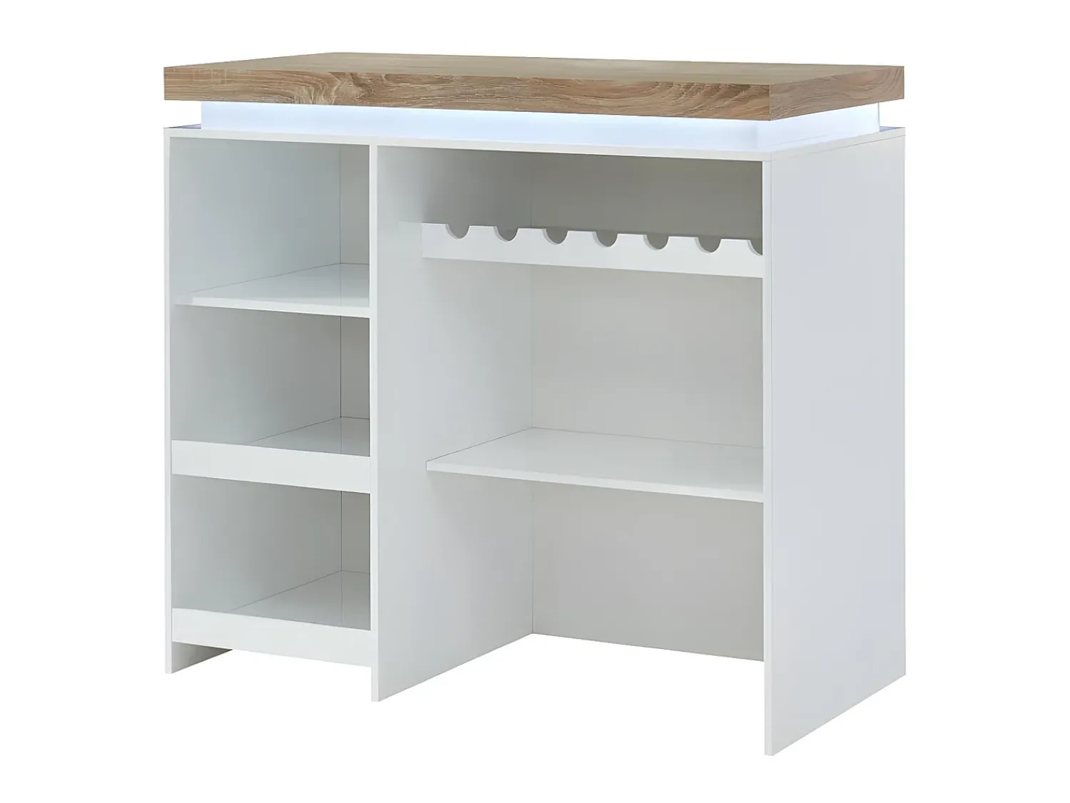 Móvel De Bar*Vente-unique Móvel de bar luminoso - MDF lacado a branco - LEDs - Branco e carvalho. HALO II Natural claro / Branco