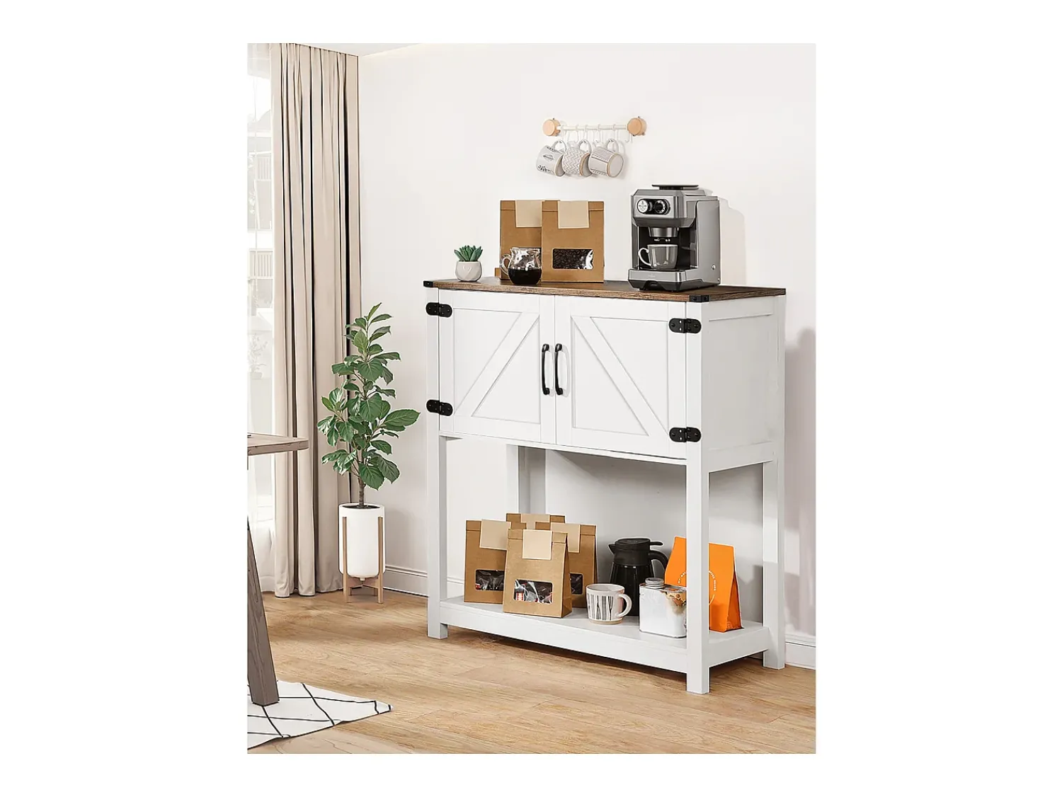Móvel De Bar* Móvel de Bar para Café SucceBuy, 80 x 35 x 88 cm, 3 Níveis com Portas Magnéticas Branco