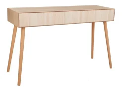 Consola* Móvel de corredor em madeira e tela metálica com 2 gavetas. Castanho