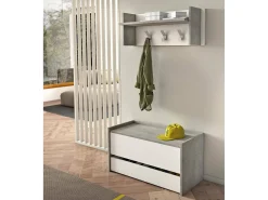 Móvel De Entrada|Dmora Móvel de entrada Brionia, Entrada moderna com cabide, Armário com sapateira, Armário multifuncional, 50x32h182 cm, Cimento e Branco Cinzento