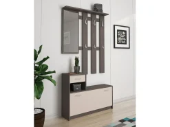 Móvel De Entrada|Dmora Móvel de entrada Dbiagin, Entrada moderna com espelho, Armário com sapateira, Armário multifuncional, 100x25h180 cm, Branco e Antracite Bege