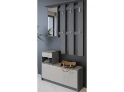 Móvel De Entrada|Dmora Móvel de entrada Dbiagin, Entrada moderna com espelho, Armário com sapateira, Armário multifuncional, 100x25h180 cm, Branco e Antracite Bege